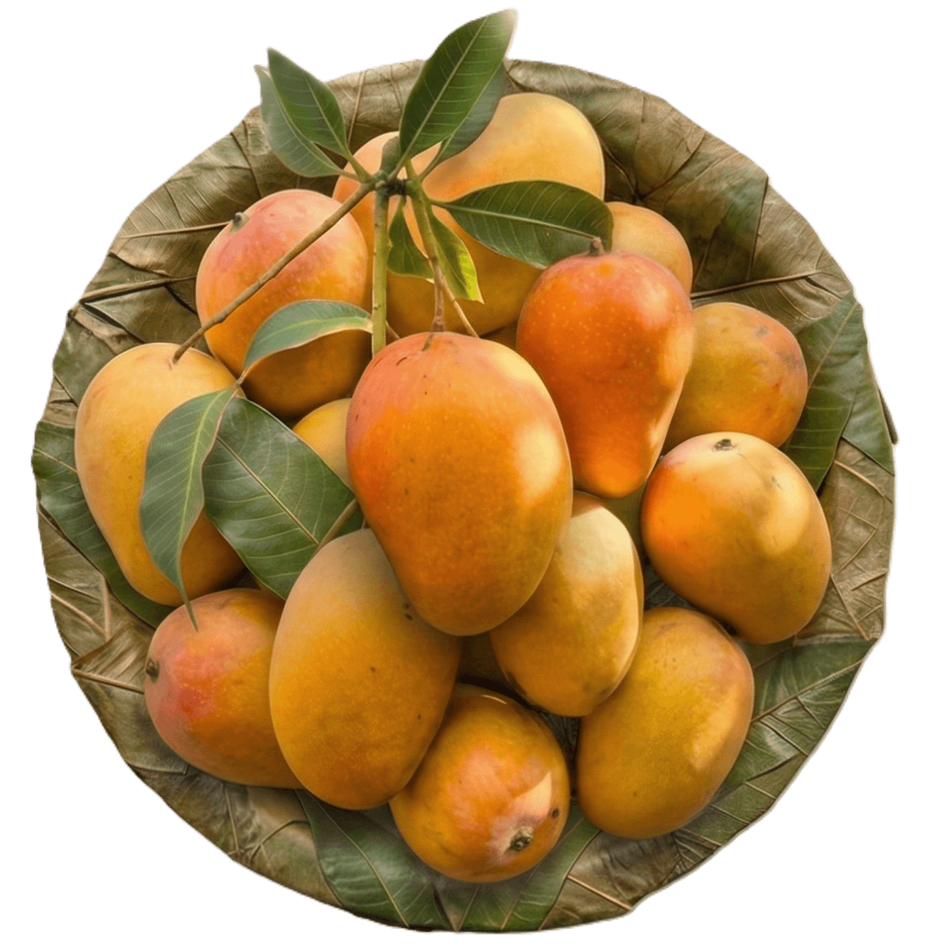 Devgad Alphonso mangoes served on a leaf plate